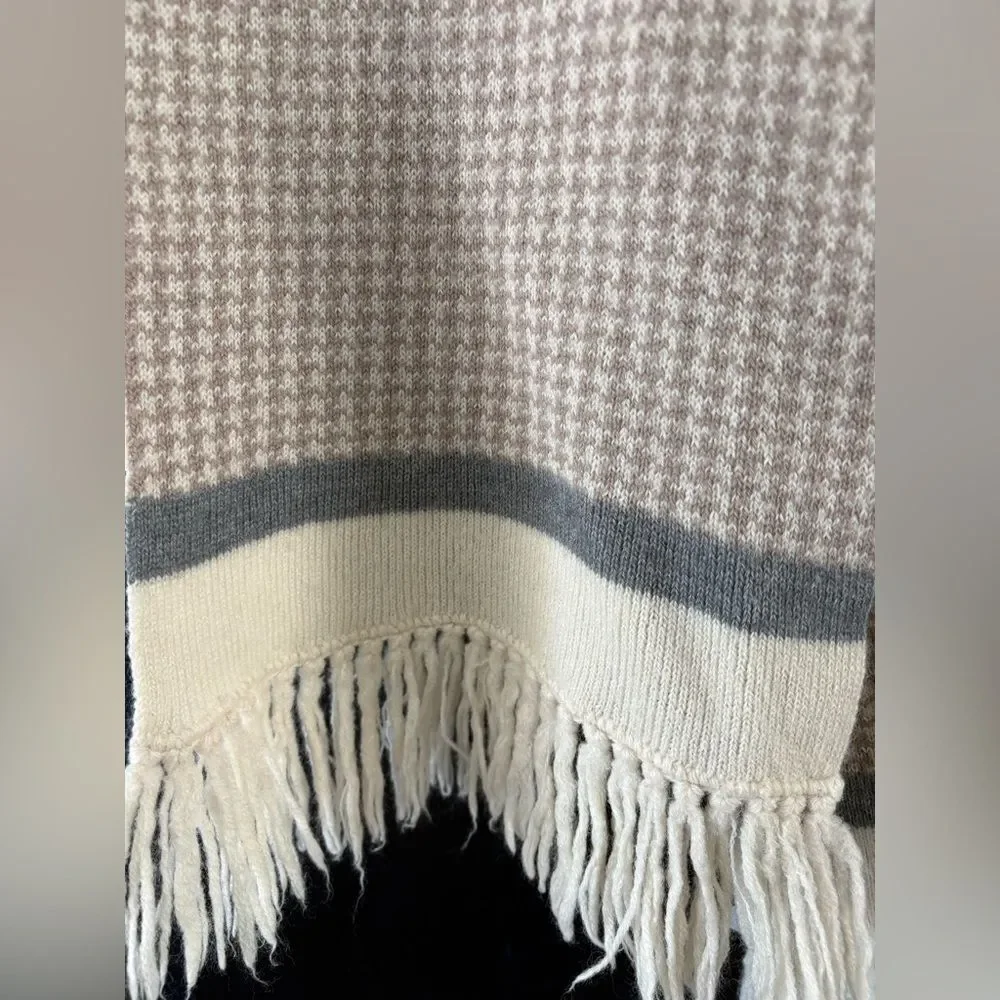 Anne Klein Boho Houndstooth Fringe Soft Wool Blend Scarf
